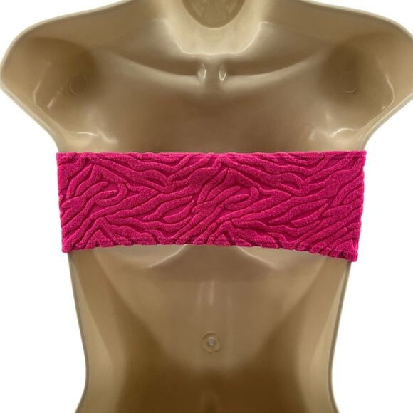 Womens Textured Terry Cloth Bandeau Bikini Top Bright Pink Size Small - Picture 4 of 4